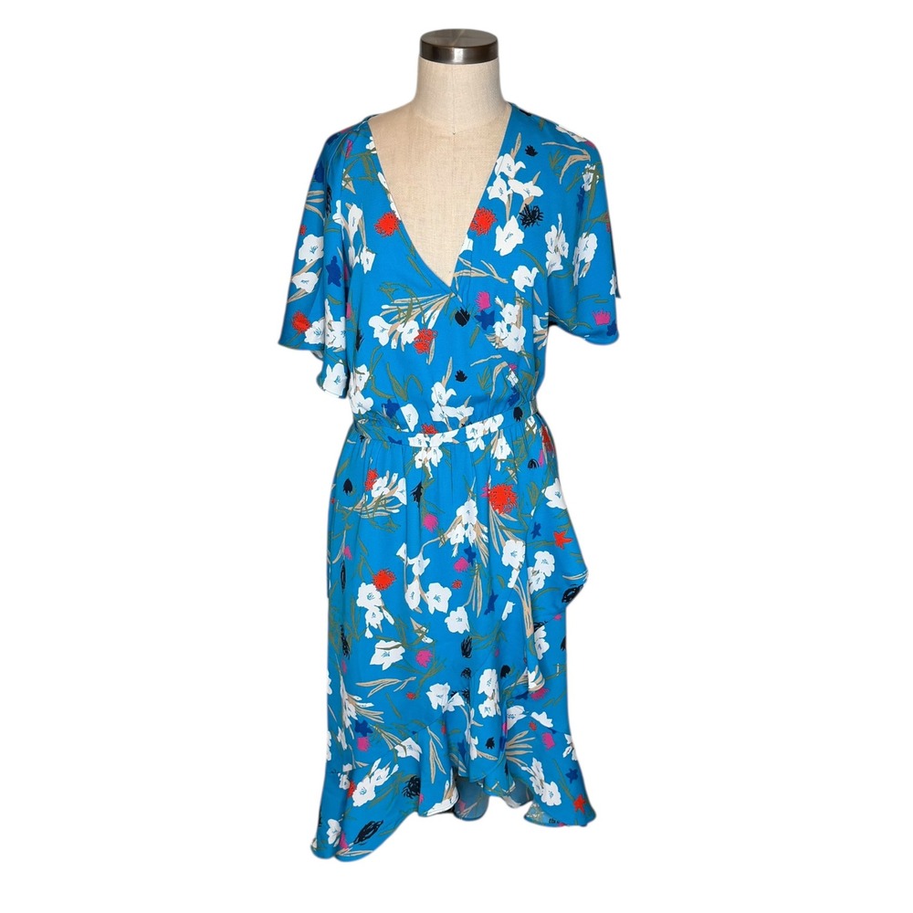 J. CREW Mercantile Blue Floral Ruffle Hem Midi‎ Dress Women's Size Medium NWT